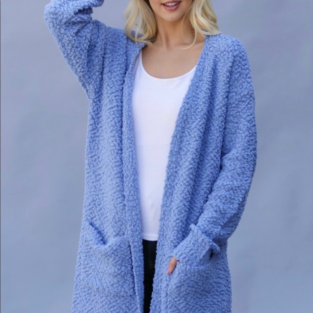 Chambray Blue Thick Popcorn Cardigan - Picture 4 of 6